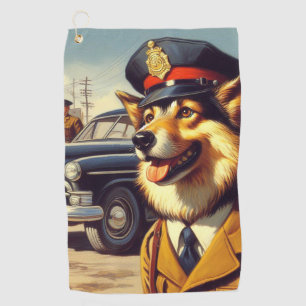 Serviette De Golf Peinture de chien de police rétro