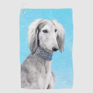 Serviette De Golf Peinture de Saluki (Argent) - Joli art original de