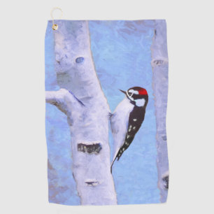 Serviette De Golf Peinture Downy Woodpecker - Art original pour oise