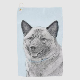 Serviette De Golf Peinture norvégienne Elkhound - Art original Chien
