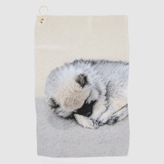 Serviette De Golf Peinture originale de chiot Keeshond endormi, Art (Devant)