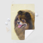 Serviette De Golf Peinture Poméranienne Noir et Tan Art Chien origin (En situation)