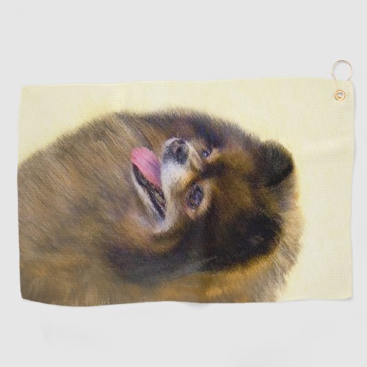 Serviette De Golf Peinture Poméranienne Noir et Tan Art Chien origin (Horizontal)