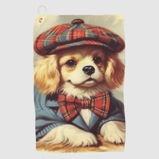 Serviette De Golf Peinture Vintage sur chiot (Devant)