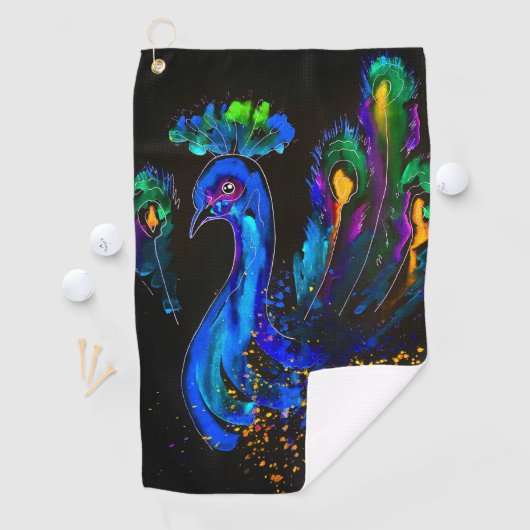 Serviette De Golf Peinture Whimsical Peacock (En situation)