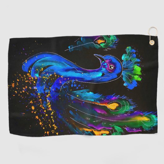 Serviette De Golf Peinture Whimsical Peacock (Horizontal)