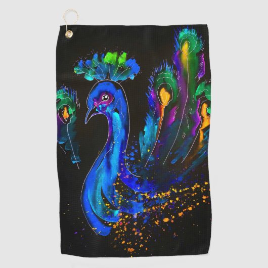Serviette De Golf Peinture Whimsical Peacock (Devant)