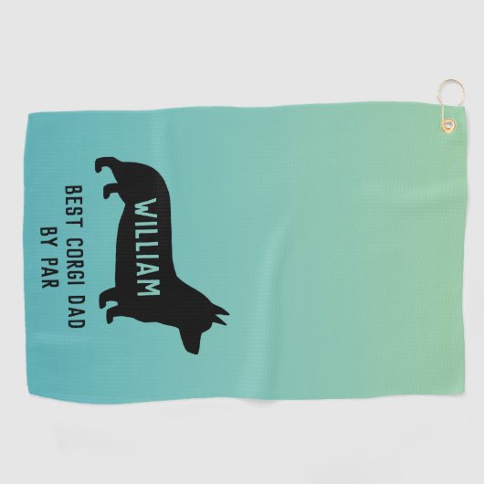 Serviette De Golf Pembroke Welsh Corgi Chien Silhouette Personnalisé (Horizontal)