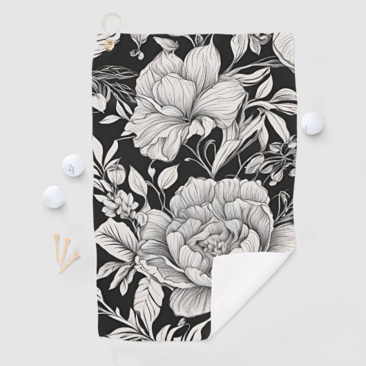Serviette De Golf Peonies Black & White Vintage Pattern (En situation)