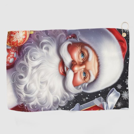 Serviette De Golf Père Noël classique avec présent & ornements (Horizontal)