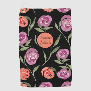 Serviette De Golf Personalisée Purple et Peach Floral Ladies