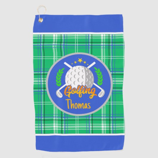 Serviette De Golf Personalize Golf Green Plaid (Devant)