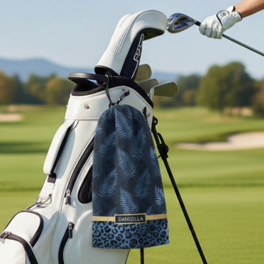 Serviette De Golf Personalized Blue Leopard Print Tropical Floral