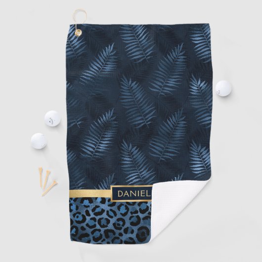 Serviette De Golf Personalized Blue Leopard Print Tropical Floral (En situation)