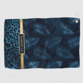 Serviette De Golf Personalized Blue Leopard Print Tropical Floral (Horizontal)