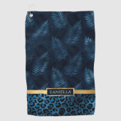Serviette De Golf Personalized Blue Leopard Print Tropical Floral (Devant)