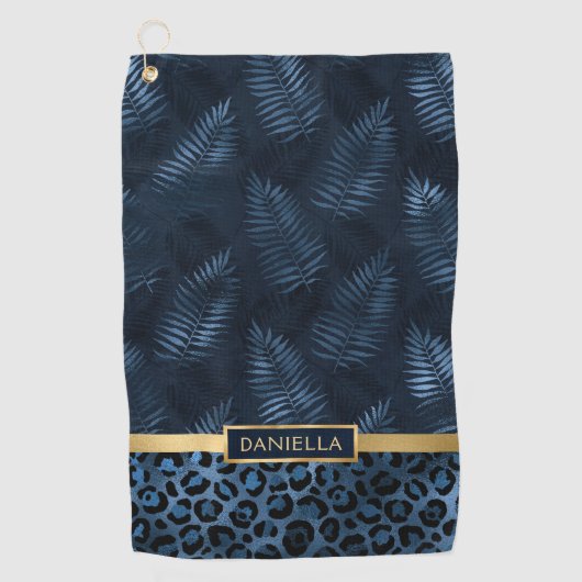 Serviette De Golf Personalized Blue Leopard Print Tropical Floral (Devant)