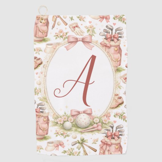 Serviette De Golf Personalized Blush Bow Golf Monogram (Devant)