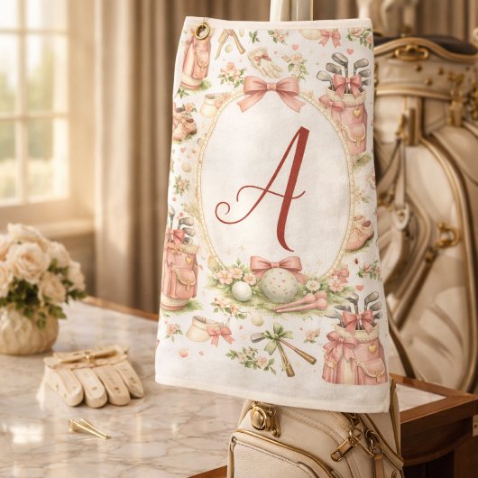 Serviette De Golf Personalized Blush Bow Golf Monogram