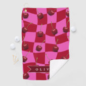 Serviette De Golf Personalized Cherry Gingham Retro Custom Name (En situation)