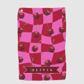 Serviette De Golf Personalized Cherry Gingham Retro Custom Name (Devant)