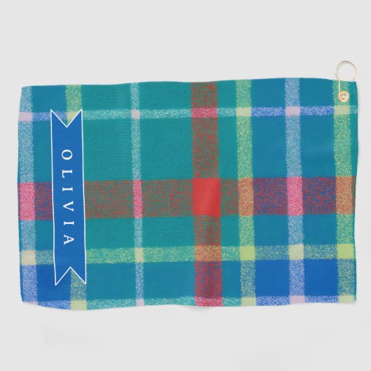 Serviette De Golf Personalized Custom Classic Blue Plaid Preppy  (Horizontal)