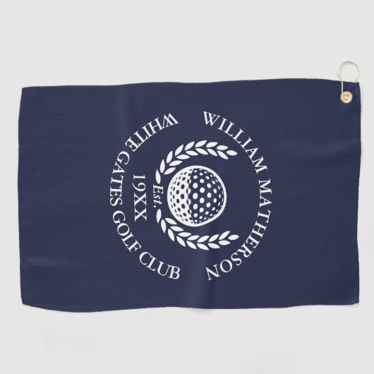 Serviette De Golf Personalized Golf Club Name Navy Blue (Horizontal)