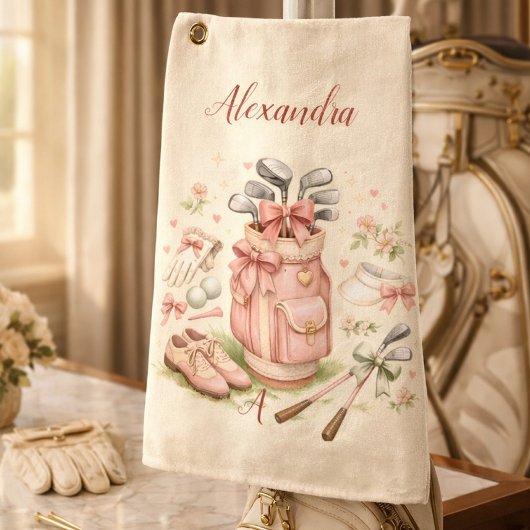 Serviette De Golf Personalized Pink Coquette Golf Monogram