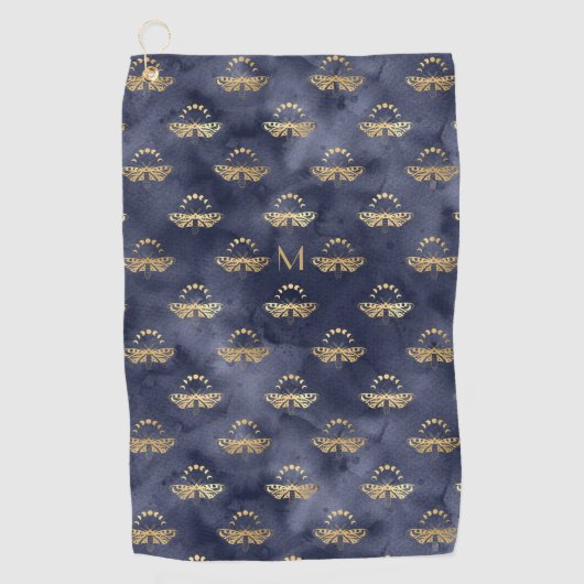 Serviette De Golf Personnalisé Luxe Gold Bee Marine Night Céleste (Devant)