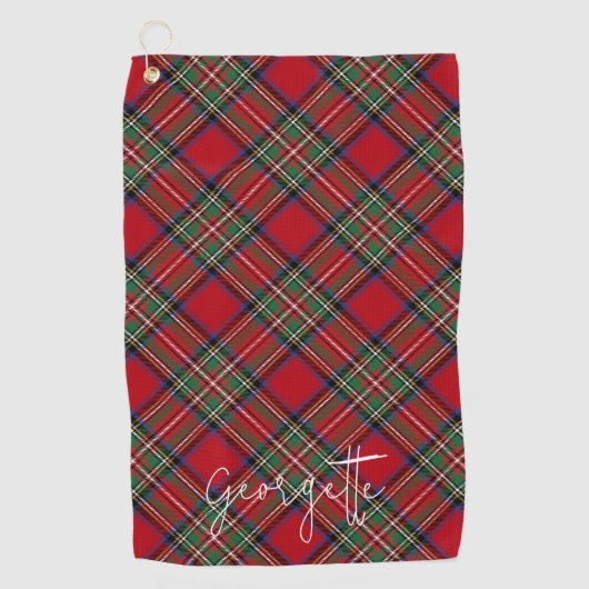 Serviette De Golf Personnalisé Plaid Rouge Vert Rustique Stewart Tar (Devant)