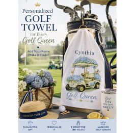 Serviette de golf personnalisée avec nom Reine de 
