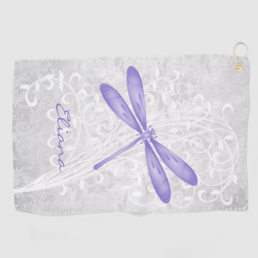 Serviette de golf personnalisée de libellule viole (Horizontal)