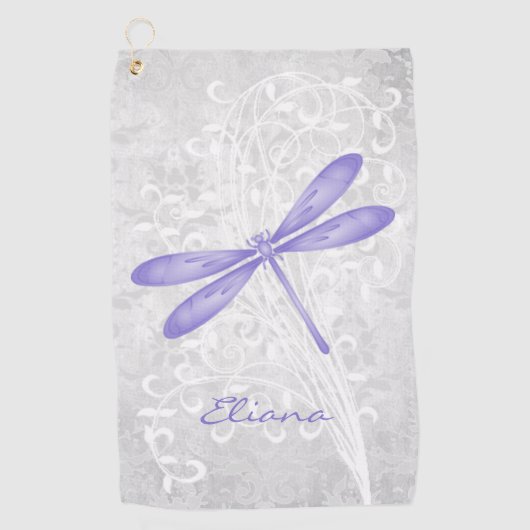 Serviette de golf personnalisée de libellule viole (Devant)