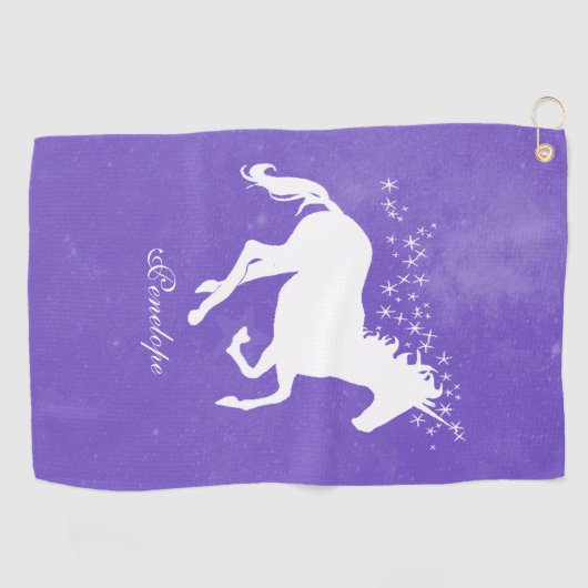 Serviette de golf personnalisée de Purple Unicorn (Horizontal)