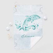Serviette de golf personnalisée Dolphin turquoise (En situation)