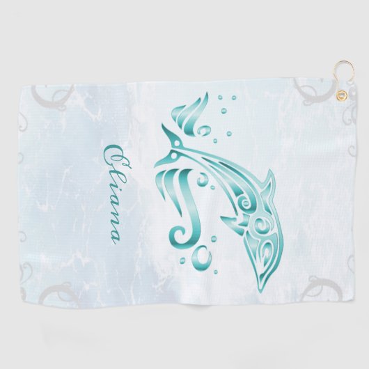 Serviette de golf personnalisée Dolphin turquoise (Horizontal)