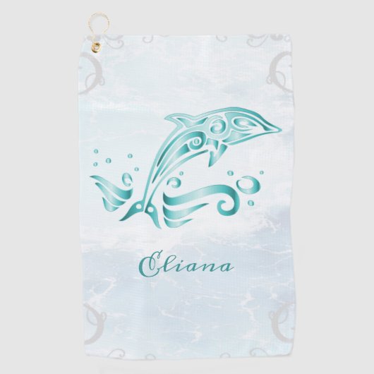 Serviette de golf personnalisée Dolphin turquoise (Devant)