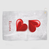 Serviette de golf personnalisée Red Hearts (Horizontal)