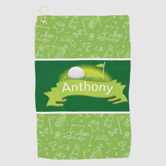 Serviette De Golf Personnaliser Vert  (Devant)