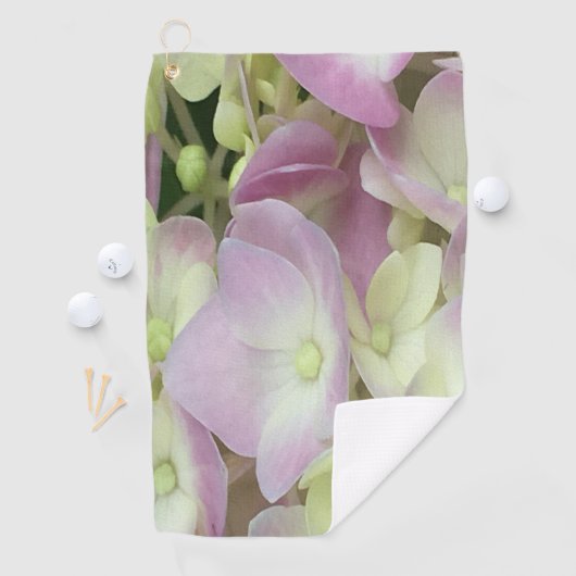Serviette De Golf Pétales d'hydrangée rose et blanc antique (En situation)