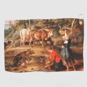 Serviette De Golf Peter Paul Rubens Milkmaips avec du bétail sur une