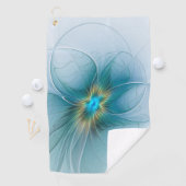 Serviette De Golf Petite Beauté Moderne Bleu Or Fractal Art Flower (En situation)