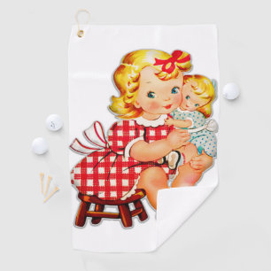 Serviette De Golf Petite fille retro vintage poupée