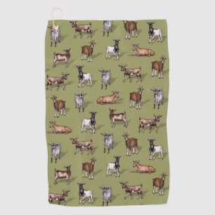 Serviette De Golf Petites chèvres en vert - Motif de troupeau de chè