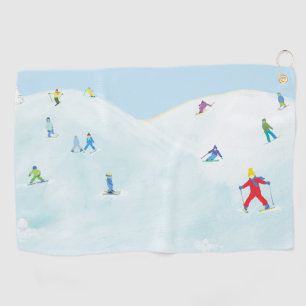Serviette De Golf Petits Skieurs Sur Snowy Hill