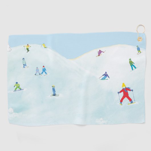 Serviette De Golf Petits Skieurs Sur Snowy Hill (Horizontal)