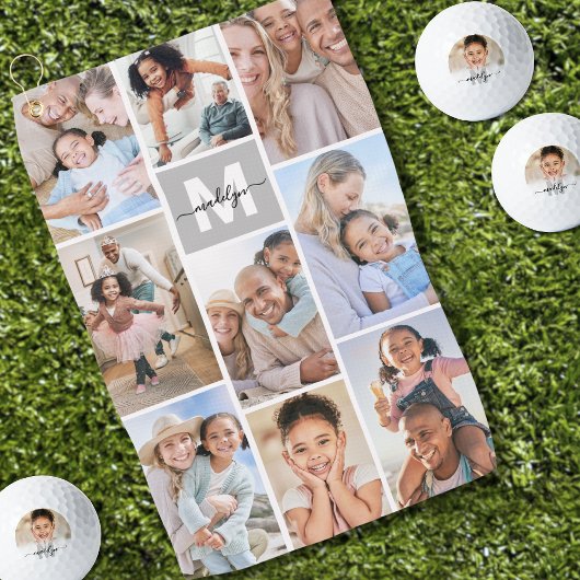 Serviette De Golf Photo Collage simple Monogramme