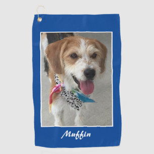 Serviette De Golf Photo et nom de l'animal, Personnaliser, bleu prof