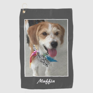 Serviette De Golf Photo et nom de l'animal, Personnaliser, gris fonc