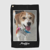 Serviette De Golf Photo et nom de l'animal, Personnaliser, noir et b (Devant)